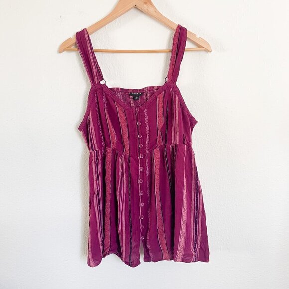 Torrid Babydoll Crepe smocked back textured v-neck striped Tank top size large - Picture 3 of 13